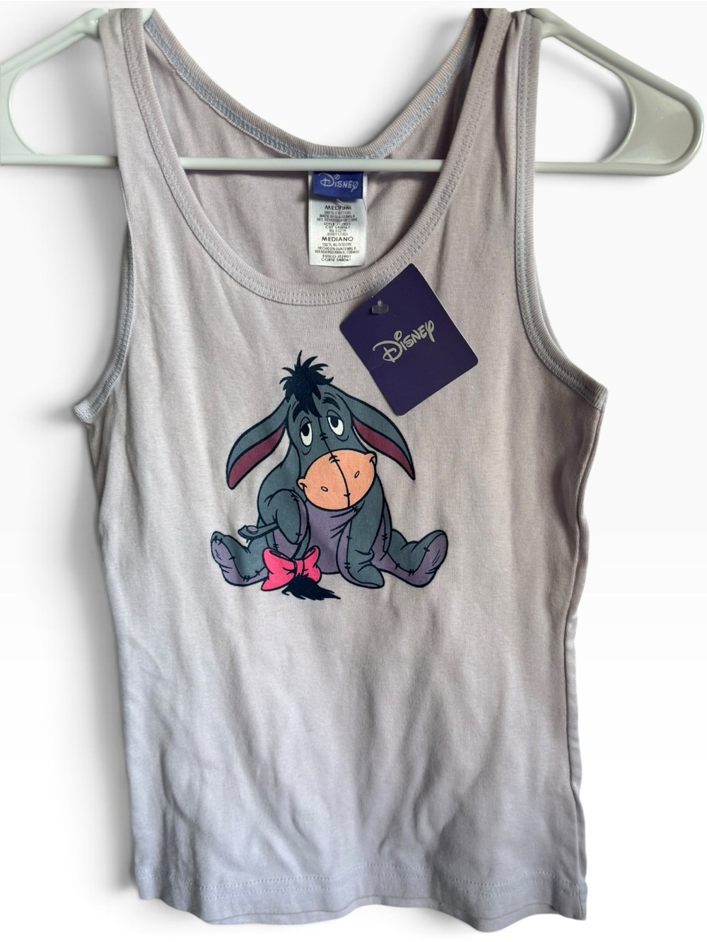 Disney Lavender Eeyore Tank Top with Pink Bow Graphic